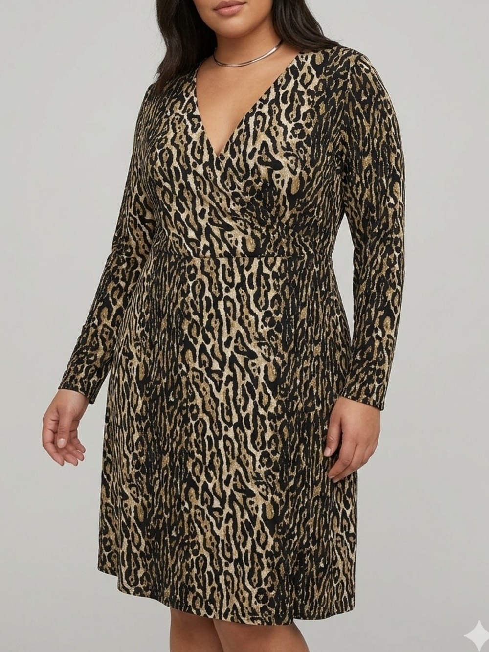 LILY MORGAN Animal Print Faux Wrap Dress Back Tie 1X